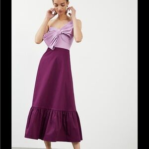 ANTHROPOLOGIE bow top two tone purple maxi dress size 10